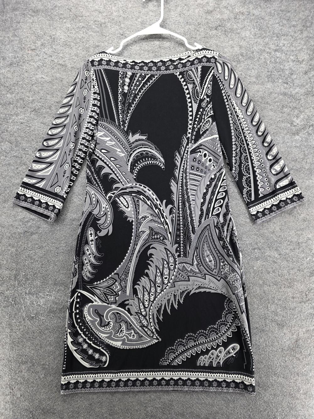 ECI New York Dress Womens Small Black White Paisley Print 3/4 Sleeve Stretchy